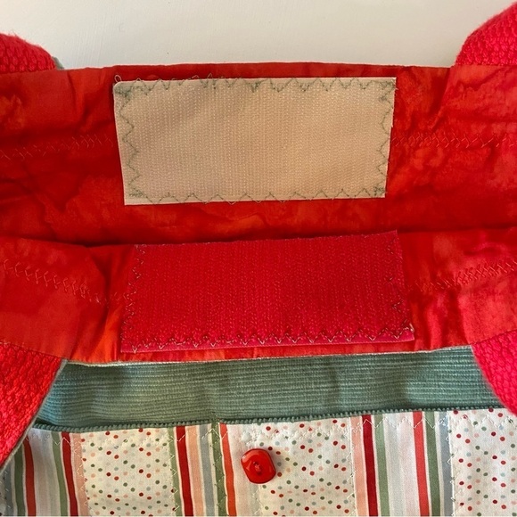 Vintage Handmade Sage Green & Poppy Red Corduroy Bag with Buttons - Picture 14 of 14